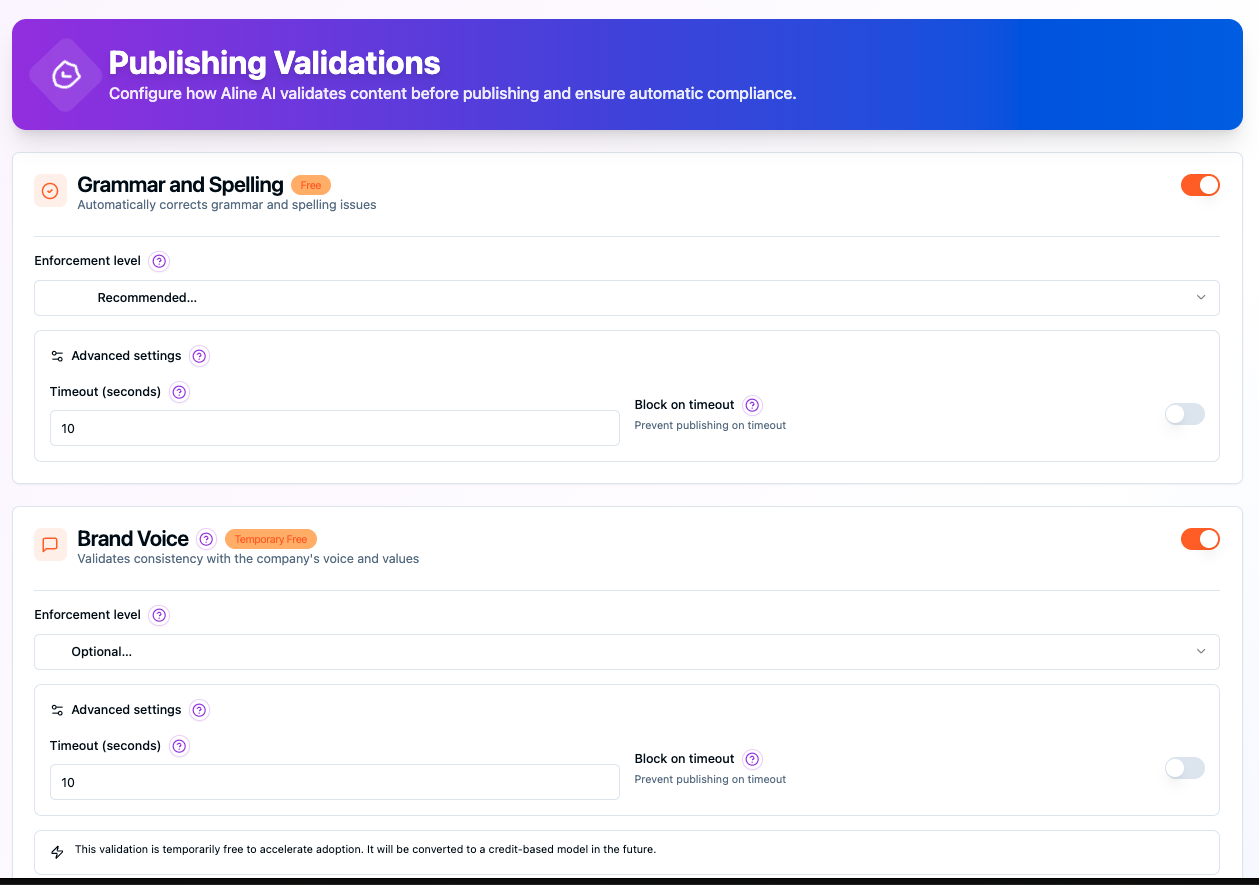 Validações de conteúdo no Aline IA