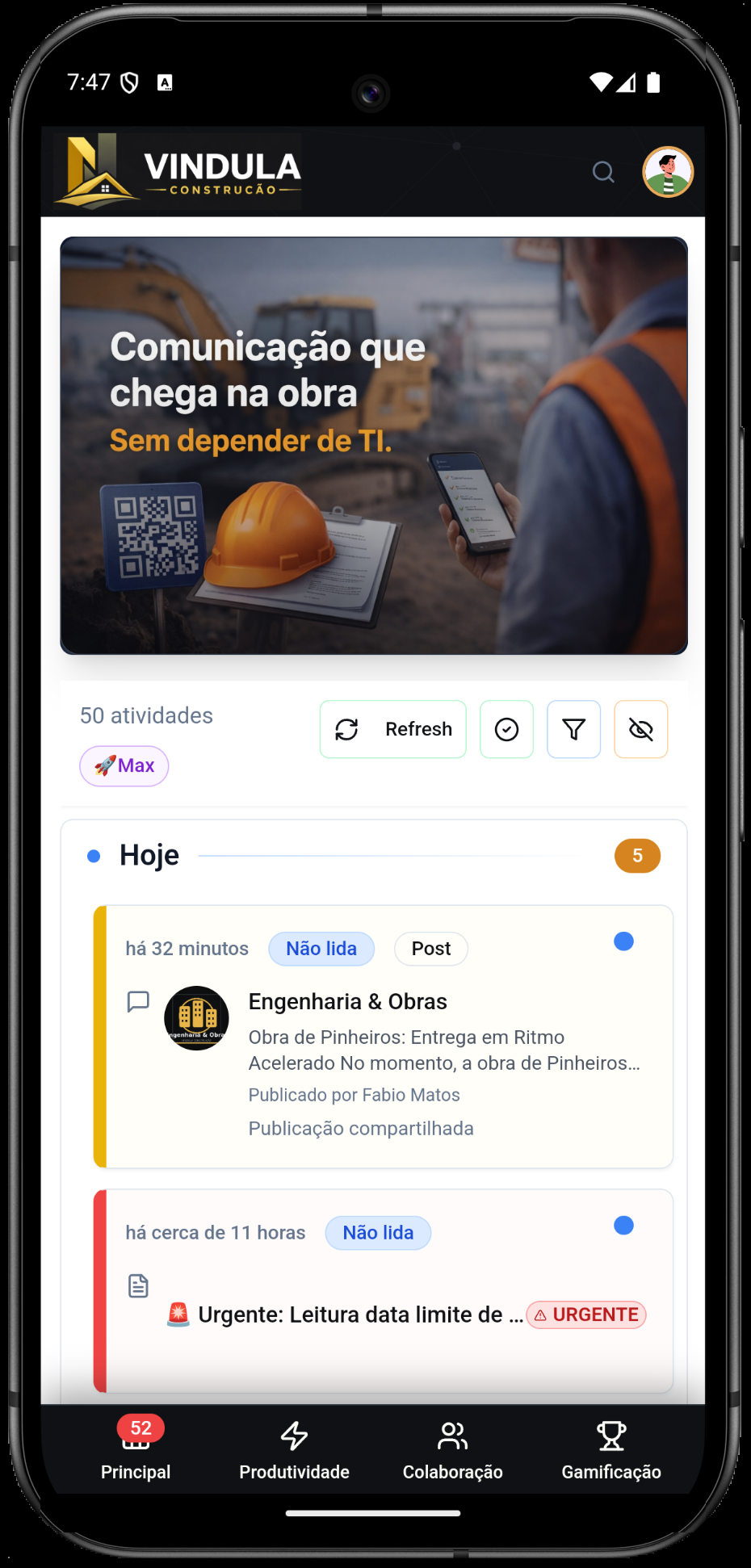 Tela mobile para construcao civil