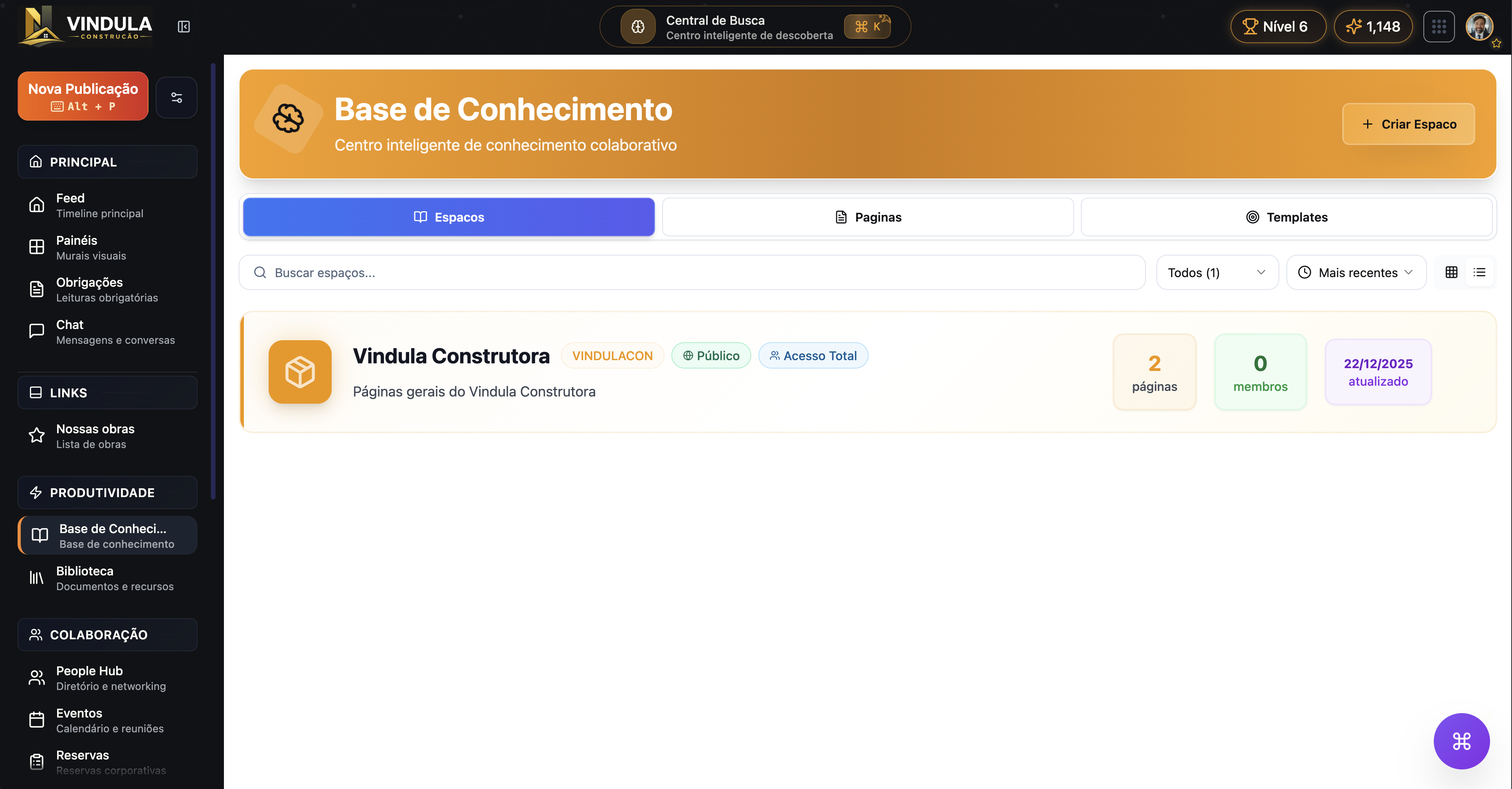 Visão dos espaços de conhecimento