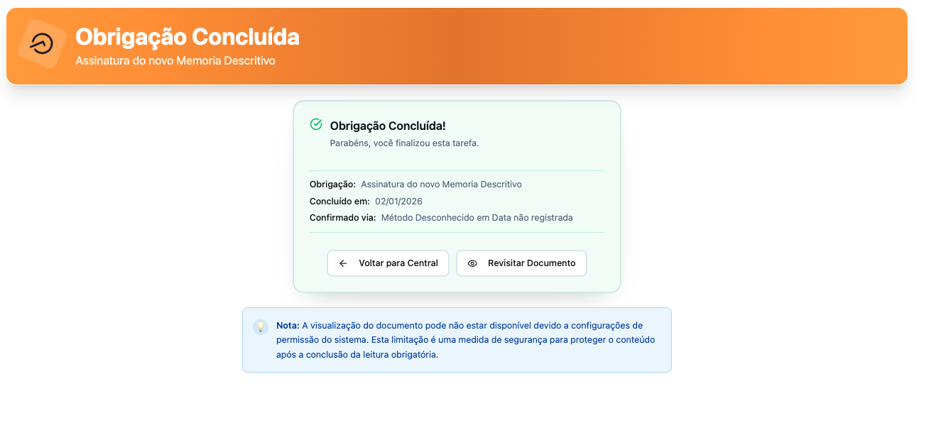 Comprovante de assinatura e evidência de leitura