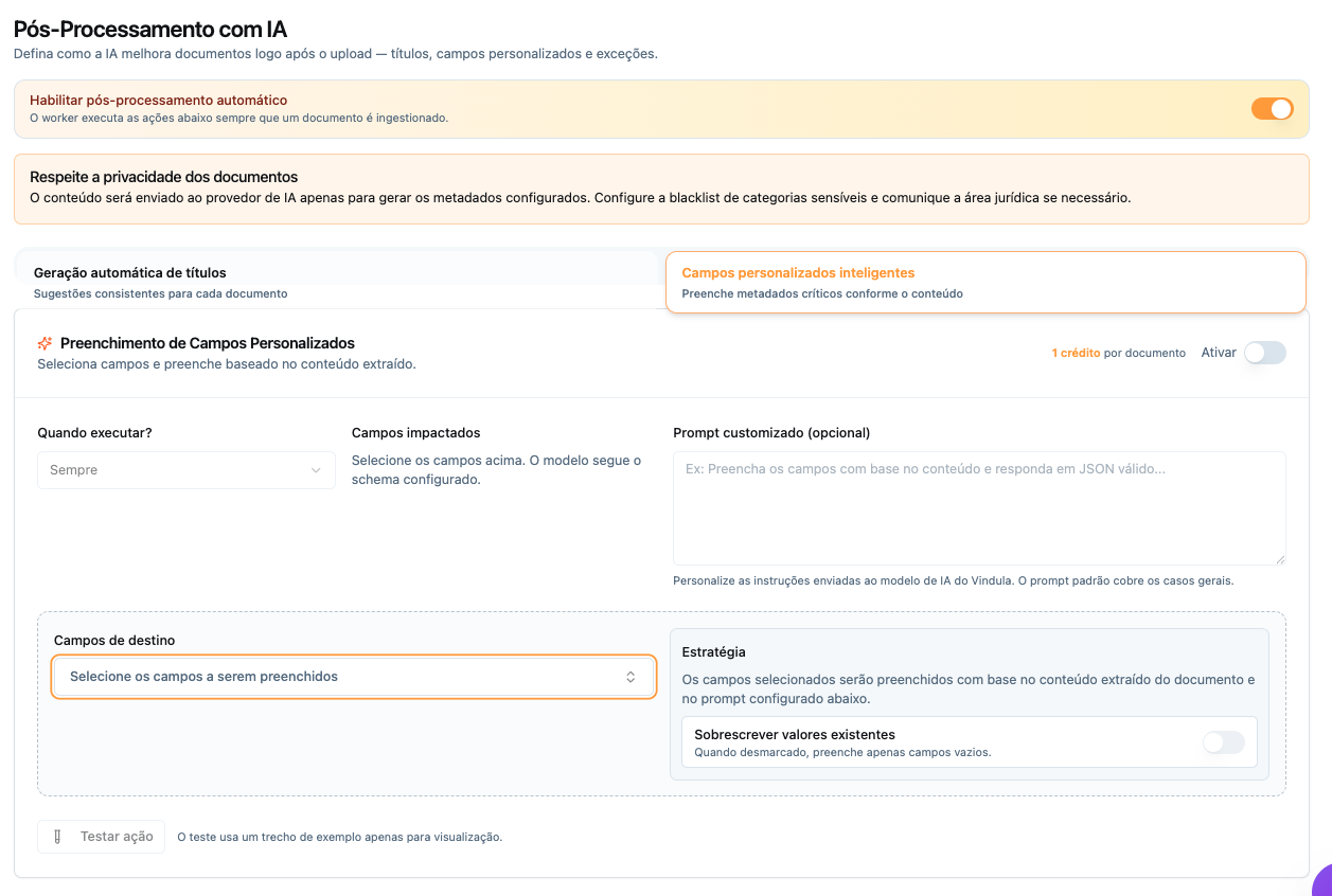 Pós-processamento com IA aplicado ao documento