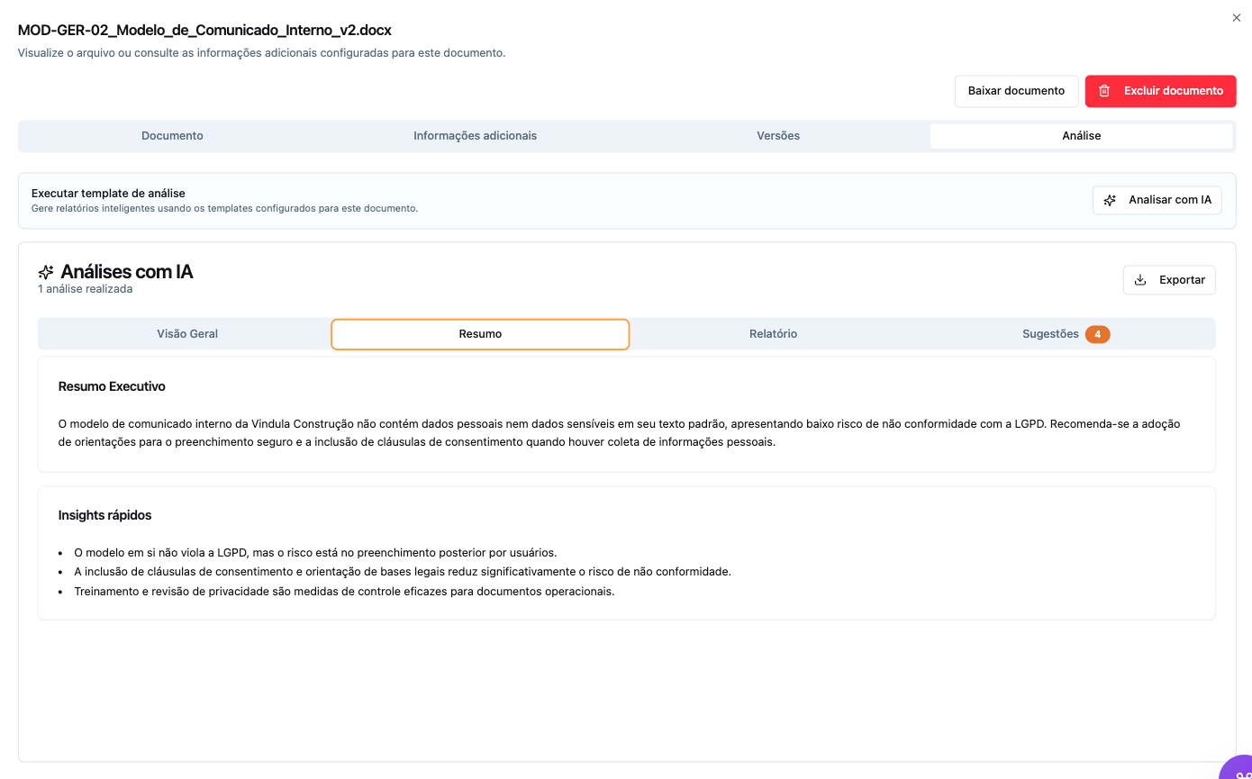 Template de cadastro com análise e campos inteligentes