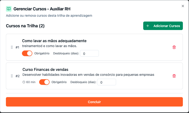Trilhas com cursos encadeados